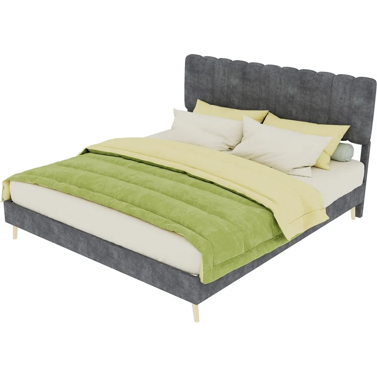 Novelux Modernes Polsterbett 160x200 cm mit weichem Kopfteil – Samtstoff Grau, Massivholz Bettrahmen, Minimalistisches Design ohne Matratze – Bild 1