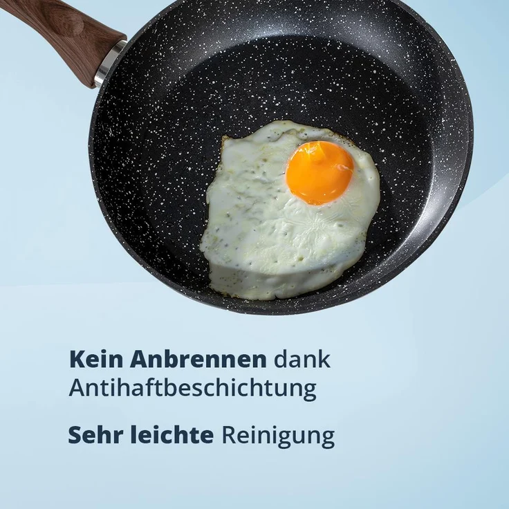 KHG Topfset 7-teilig aus geschmiedetem Aluminium in Marmoroptik mit ergonomischen Griffen in Holzoptik | 3 Glasdeckel | Kochgeschirr Topf- und Pfannenset induktionsgeeignet | Antihaftbeschichtung… – Bild 2