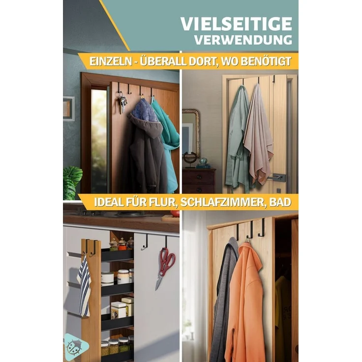 Lindenstein Türhaken Türhaken zum Einhängen, Türen, (Packung, 10-St, 10), Ohne Bohren, fest, rostfrei, langlebig, formstabil – Bild 3