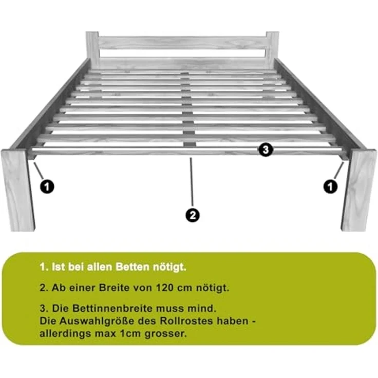 Lattenrost Lattenrost Rollrost Bettrost Lattenrahmen Kiefer Holz Massiv Bett, Furnify – Bild 5