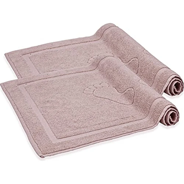 Komfortec Badvorleger Set 2 Teilig, Frottee Duschvorleger, Waschbar Duschmatte & Badteppich, 800 g/m² &100% Baumwolle, Saugfähig & Schnelltrocknend, 50x80 cm, Blütenrosa – Bild 1