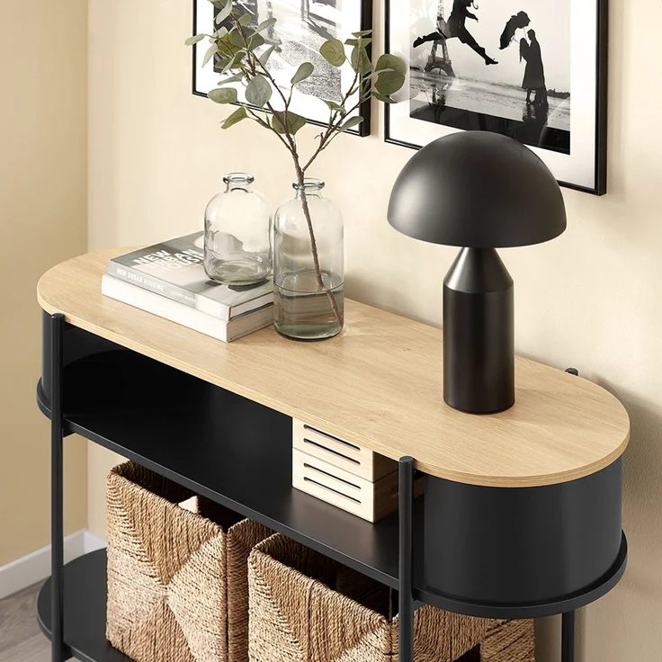 SoBuy FSB102-SCH Konsolentisch Flur, MDF, Melamin, Helle Eiche, 110 x 76 x 39 cm – Bild 8