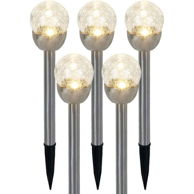 5x LED Außenleuchte, Edelstahl, Silber, Bruchglasoptik, IP44, H 24,5cm – Bild 1