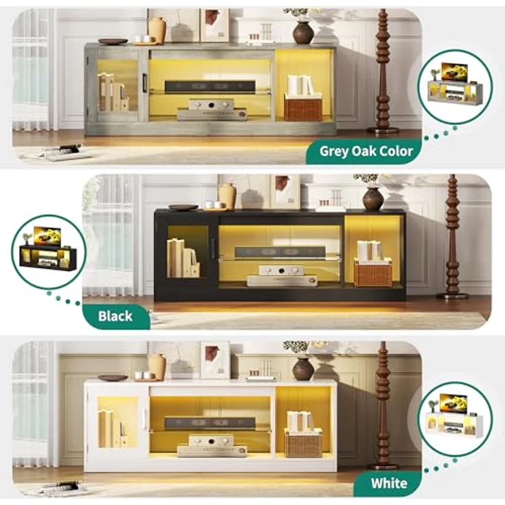 YITAHOME 148cm TV Schrank für Fernseher bis 65 Zoll mit 7 RGB LED 22 Modi Lichter Fernseher Gaming Entertainment Center, TV Lowboard mit verstellbaren Glasablagen Ständer für Wohnzimmer, Schlafzimmer – Bild 5