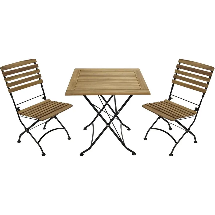 Klappgarnitur JAKARTA 3-teilig, Flachstahl schwarz + Teak