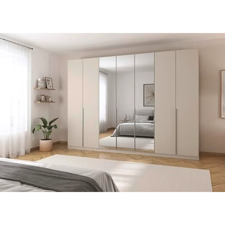 Rauch Möbel Alabama, Kleiderschrank für Schlafzimmer, Kinderzimmer, Wohnzimmer, Garderobe, Flur, 7-türig, Spiegel, mit Zubehör Premium, Farbe Beige, Breite 315 cm – Bild 2