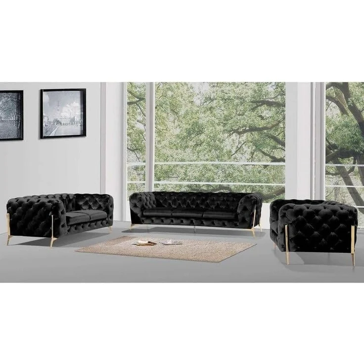 S-Style Möbel Polstergarnitur Ashley 3+2+1, Chesterfield mit Goldenen Metall Füßen, (1x 3-Sitzer-Sofa, 1x 2-Sitzer-Sofa, 1x Sessel), mit Wellenfederung