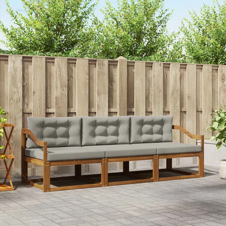 vidaXL Outdoor-Sofagarnitur 3 stk. 3-Sitzer Natur und Hellgrau 3367139
