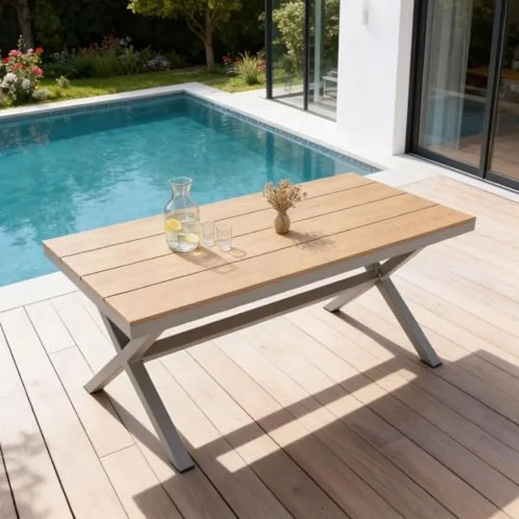 IDIMEX Gartentisch WINDY, Outdoor Tisch 150x90 cm wetterfest aus Alu & WPC champagner/natur