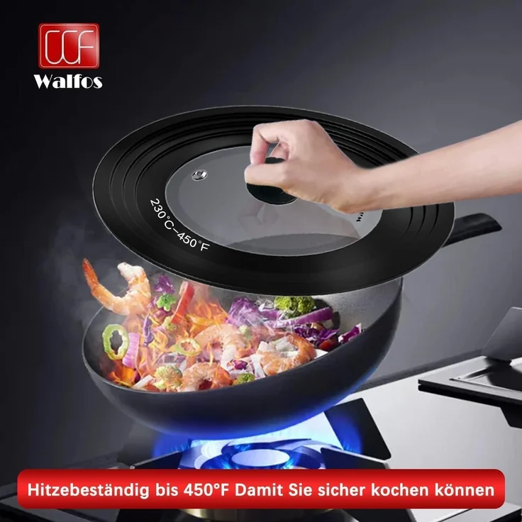 Walfos Universaldeckel Glasdeckel Pfannen Töpfe Silikonrand 20cm-30cm – Bild 5