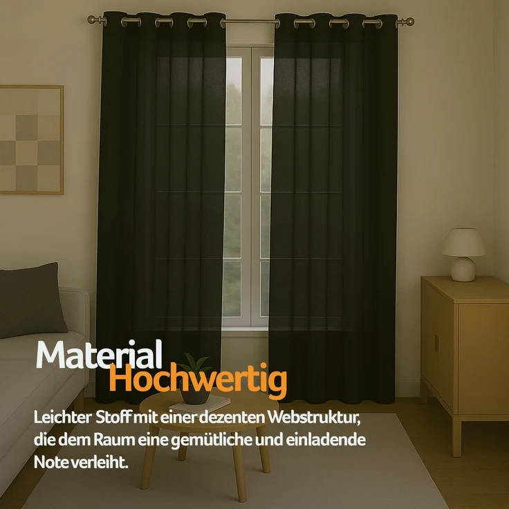 Gardine mit Ösen *** x *** cm ( Breite x Länge ) in ***, blickdichter Vorhang, Ösenvorhang in vielen Variationen 140x145 cm Schwarz – Bild 4