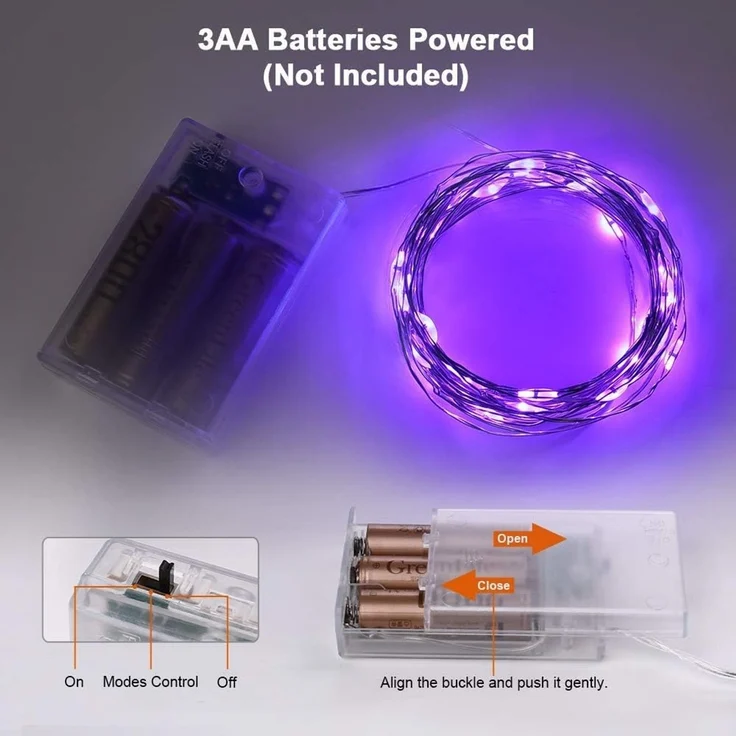 ABC LED-Lichterkette, 2er-Pack, lila, 6 m, 60 LED, batteriebetrieben – Bild 4