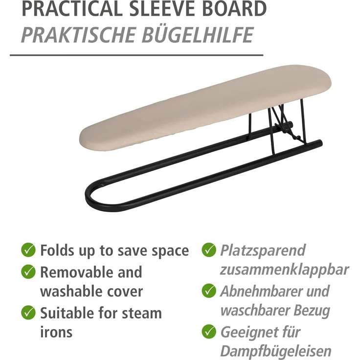 WENKO Ärmelbrett Modell Leona, Bügelfläche 52x12 cm, platzsparend zusammenklappbar, Bezug aus Baumwolle – Bild 4