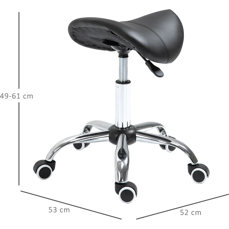 Rollhocker höhenverstellbar Drehhocker 49-61 cm Arbeitshocker drehbarer Sattelhocker für Büro Salon Massage Spa Schwarz--Schwarz--61x52x53cm--CHENHAONING – Bild 5