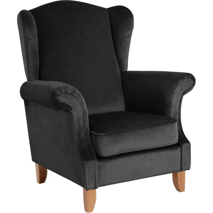 Ohrensessel Katria Bezug Samtvelours Buche natur / schwarz 22836