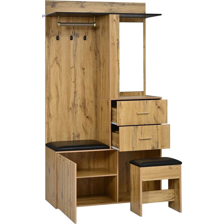 Garderobenschrank 100x40x172,5 cm mit Sitzbank, Schuhfach, Spiegel und App-LED – Bild 6