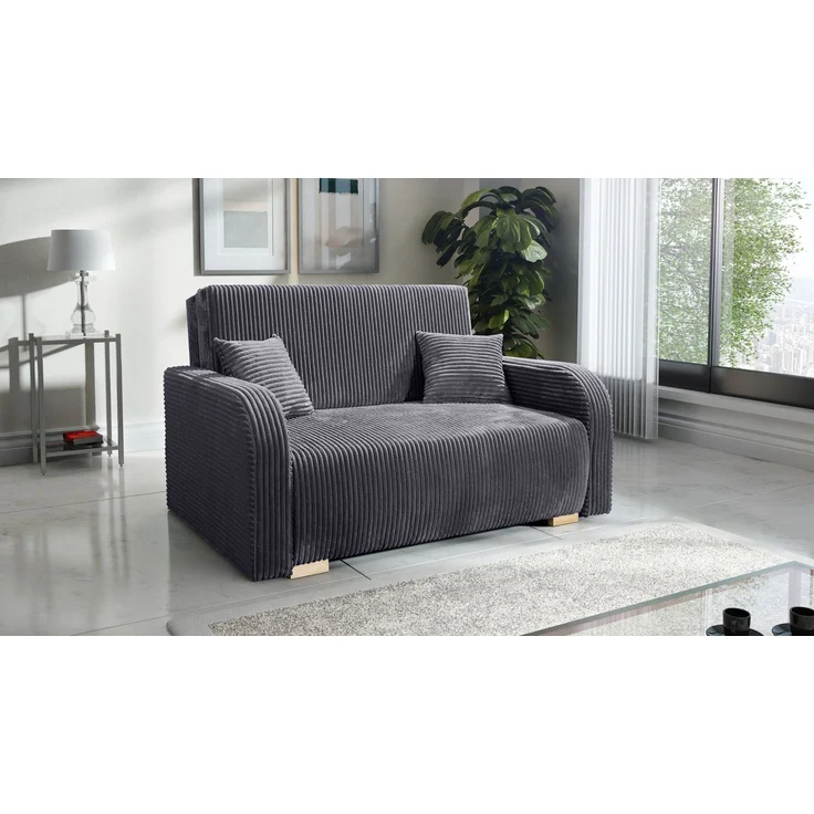Wohnero24 Lirena 2 Schlafsofa 136x95 cm mit Bettfunktion 113x195 cm – 2-Sitzer Cord Sofa ausziehbar mit Bettkasten, kleines Schlafsofa für Wohnzimmer - Dunkelgrau – Bild 2