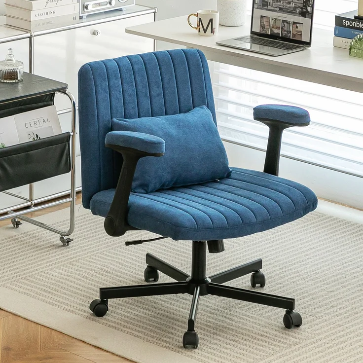 Bürostuhl aus Samt, höhenverstellbar mit klappbaren Armlehnen, 21,5x25,2x33 cm, Blau – Bild 1