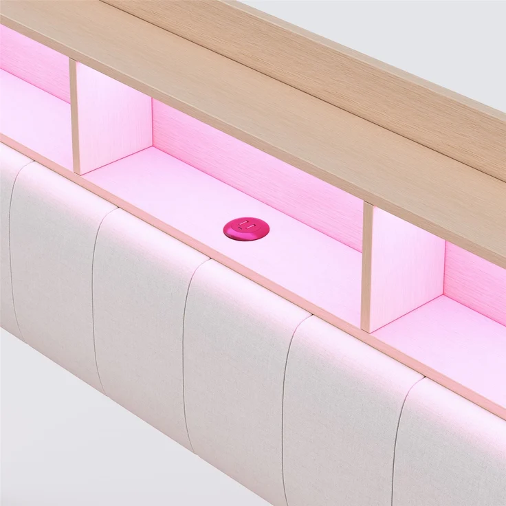 Beiges Schwebebett 160x200 cm Mit LED Beleuchtung Und USB Type C Anschlüssen Doppelbett Mit Stauraum Modernes Design 250 Kg Tragkraft – Bild 7