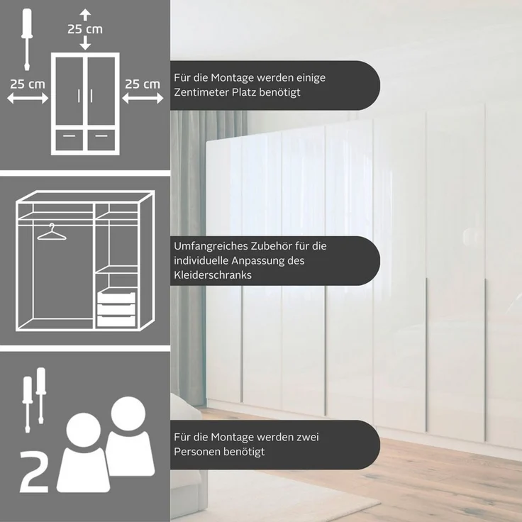 OTTO home Drehtürenschrank Kleiderschrank Schrank Garderobe AGORDO TOPSELLER Schlafzimmer (in zwei Griff-Farben, Breiten 91-405 cm, Dekor- oder Hochglanzfront) durchdachte Innenausstattung, in 8 Breiten und 2 Höhen MADE IN GERMANY – Bild 2