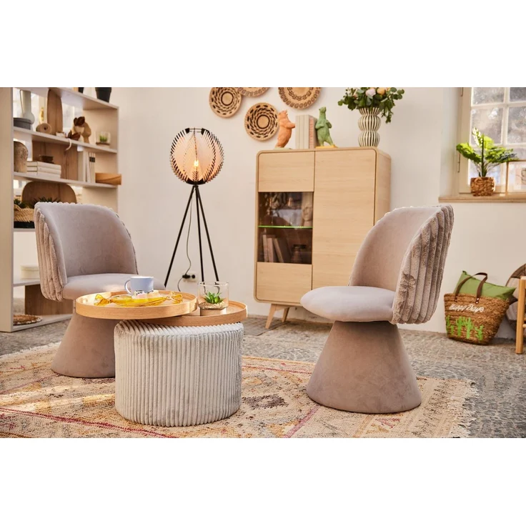 HELA Drehstuhl BARI I (Set, 2 St), 360° drehbar, Polsterfuß, Materialkombi, Außen Felloptik Innen Velvet – Bild 2
