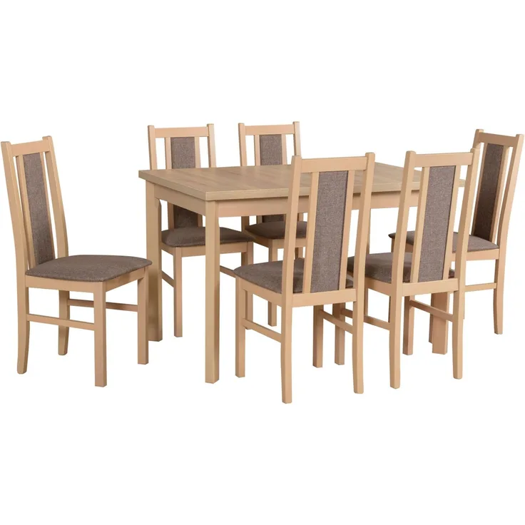 Essgruppe Bos 14 Tischgruppe Sonoma Eiche Strukturstoff dunkelbeige 7-teilig