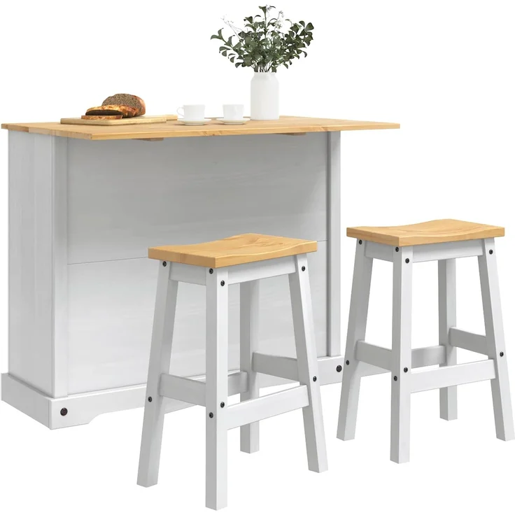 vidaXL Kücheninsel Set mit Tür 3 pcs Weiß und Honigwachs Massiv-Kiefer 3425401 – Bild 3