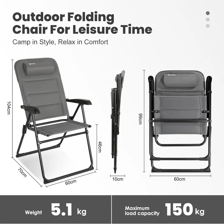 HOMECALL Campingstuhl Gartenstuhl Anglerstuhl Faltsessel Klappstuhl für Wohnwagen Outdoors (Textilene gepolstert mit Quick-Dry-Schaum), 5 fach Verstellbarer Rückenlehne, Hochlehner, bis 150 kg – Bild 3