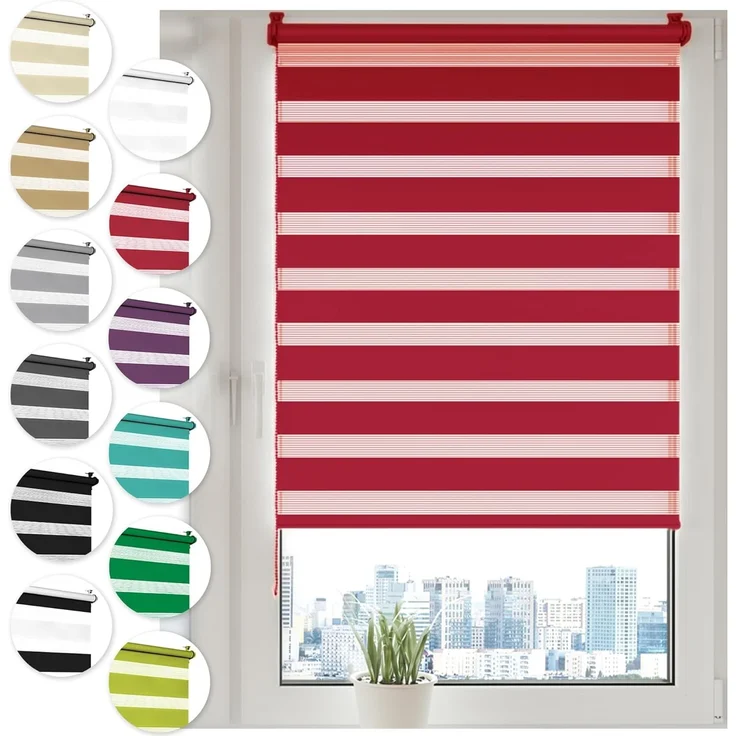 Doppelrollo Klemmfix ohne Bohren 45x150 cm Rot Duo Rollo Klemmrollo Sonnenschutzrollo Fensterrollo für Fenster & Türen Zebrarollo Seitenzugrollo – Bild 1
