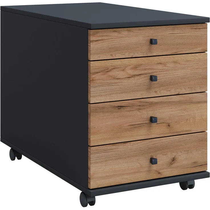MID.YOU Rollcontainer Anthrazit mit Honigeiche-Finish, Kunststof, 4 Schubladen, 42x57x75 cm für Arbeitszimmer
