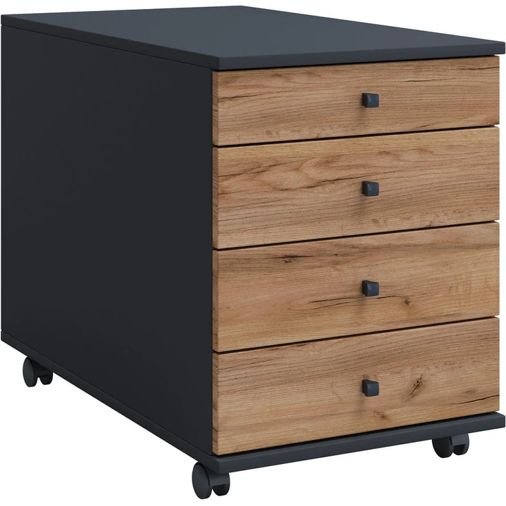MID.YOU Rollcontainer Anthrazit mit Honigeiche-Finish, Kunststof, 4 Schubladen, 42x57x75 cm für Arbeitszimmer