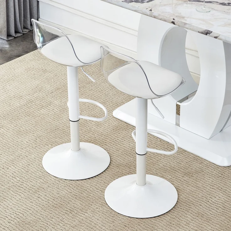 2-Pack verstellbarer Balkenstuhl: transparente Rückenlehne + weiße Metallbeine, höhenverstellbar von 82-104 cm, 360 ° Drehung.--Transparent, Weiß--40.5x40.5x50cm--YOUDENOVA – Bild 6