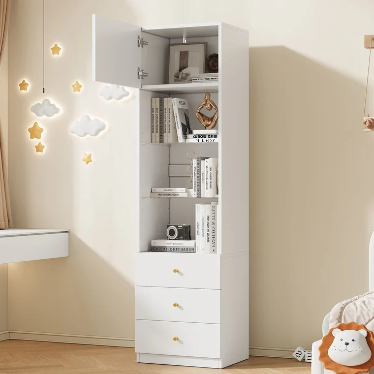 Vitrine 50 x 40 x 180 cm aus MDF und Glas, mit verstellbaren Glasböden und Schubladen – Bild 2