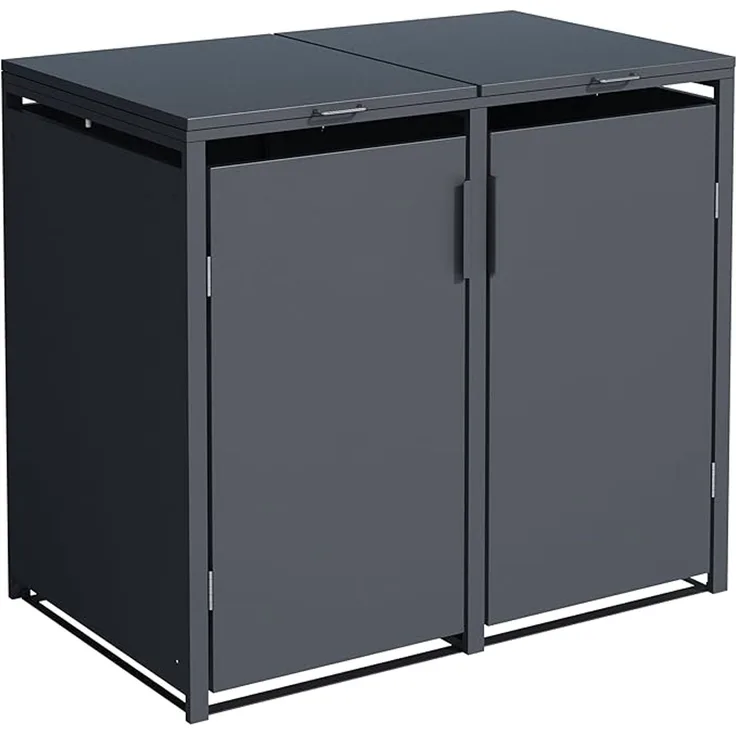 2er Mülltonnenbox für 120 l in Anthrazit - Premium Verkleidung Wetterfest & Korrosionsbeständig - Storage Cabinet Möbelschrank mit Gasdruckdämpfer Soft-Close Deckelseilzug Magnetverschluss