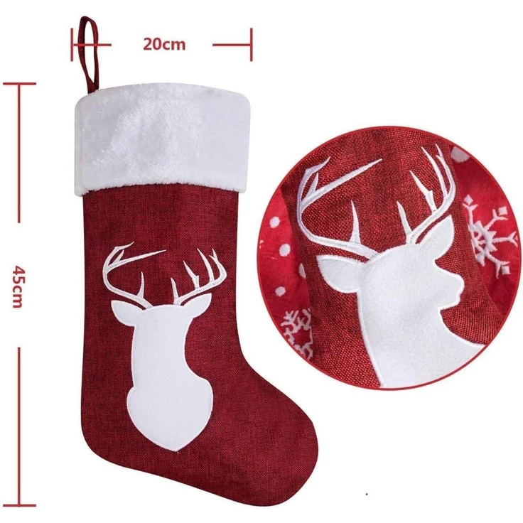 2 Stück Weihnachtsstrümpfe Rentiermuster 45x20CM groß rot – Bild 4