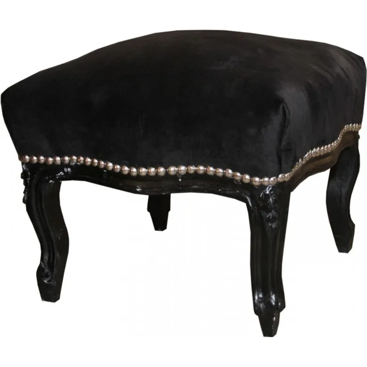 Casa Padrino Barock Fußhocker Medium Schwarz / Schwarz - Antik Stil Möbel - Hocker