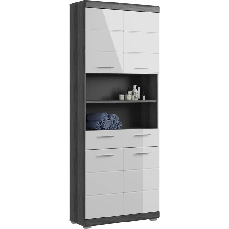 Hochschrank Stirling / Scout, Holzwerkstoff, Grau, Weiß, 74 x 191 x 31 cm