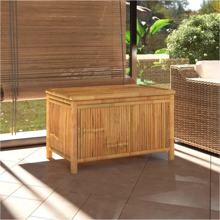 furnicato Gartenbox Bambus Gartentruhe 90 x 52 x 55 cm, wasserdichte Kissenbox mit stabiler Lagerbankfunktion und optimaler Belüftung
