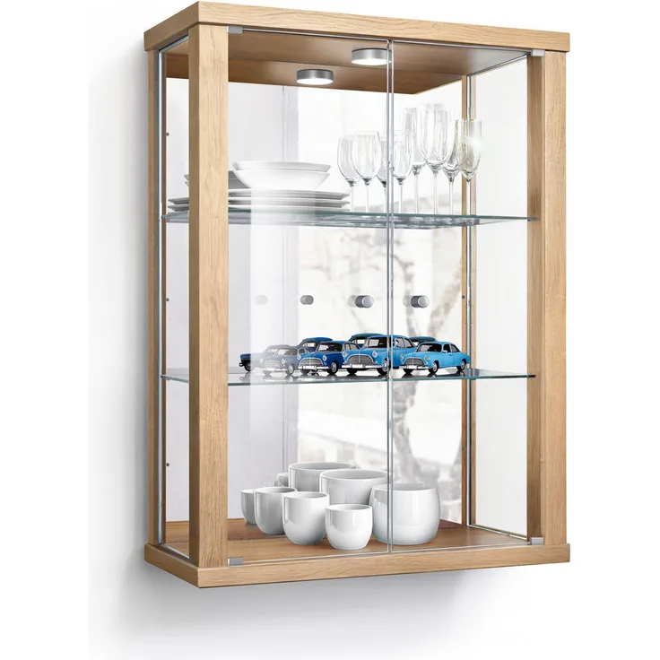 K-Möbel Hängevitrine, Buche, Glas, 2 Fächer, Rechteckig, 60x80x25 cm für Wohnzimmer und Wohnwände