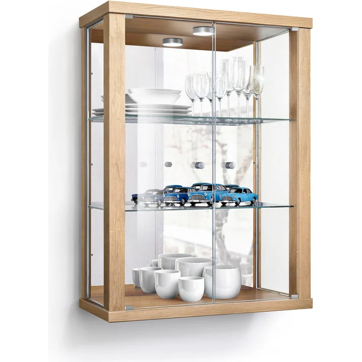 K-Möbel Hängevitrine, Buche, Glas, 2 Fächer, Rechteckig, 60x80x25 cm für Wohnzimmer und Wohnwände