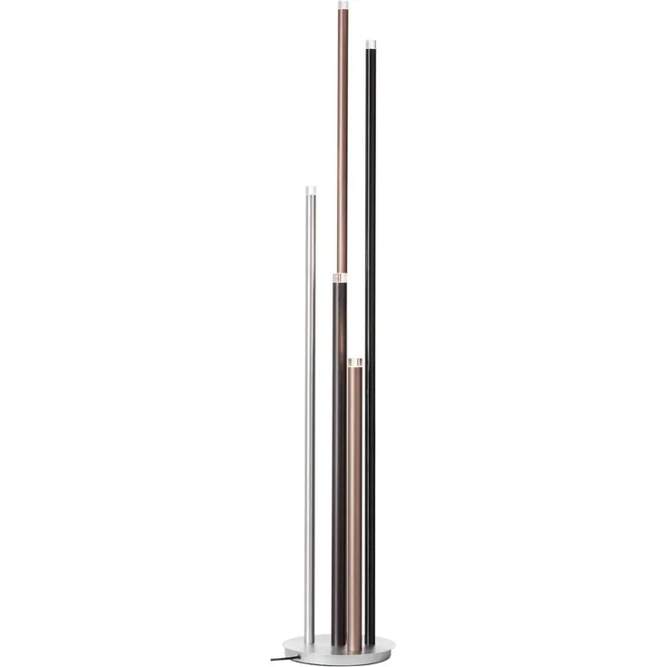 BRILLIANT Lampe Cembalo LED Standleuchte 5flg alu/schwarz/braun | 5x 4W LED integriert, 362lm, 3000K | Mit Fußdimmer stufenlos dimmbar | Energiesparend und langlebig durch LED-Einsatz