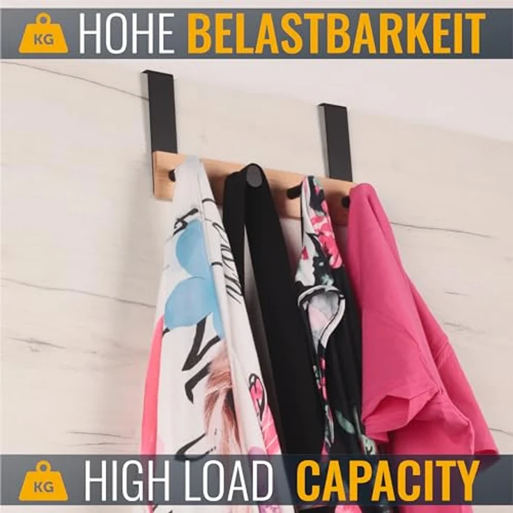 RICOO Garderobenleiste Tür Hakenleiste Hängegarderobe Türhakenleiste aus Bambus Stahl 4 Haken (1-er Set / 1 Stk. / MH029N-4, 1 St, Türgarderobe Garderobenhaken Tür Hakenleiste Platzsparende Garderobe), Garderobe ohne Bohren Kleiderhaken Tür bis max 23m... – Bild 4