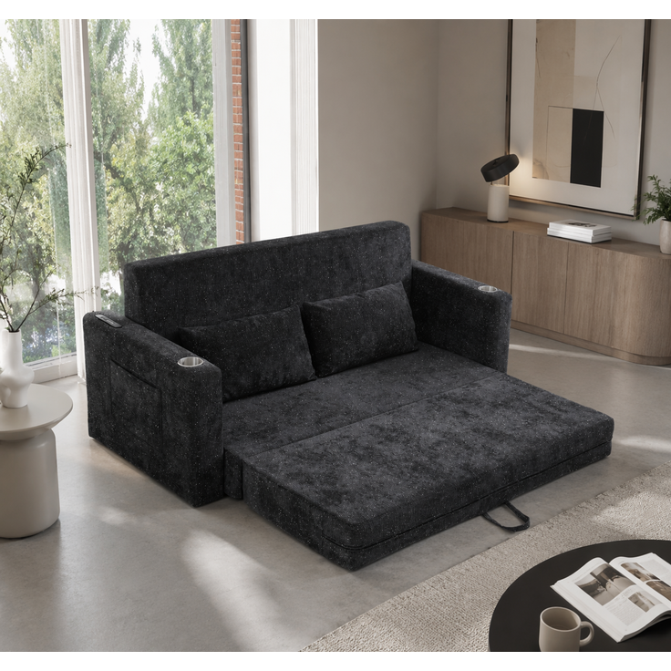 ZUBALIYA SchlafSofa mit USB - Anschluss, mit Chenille - Bezug, mit Samtbezug, mit breiten Armlehnen, mit Schaumstoffpolsterung – Bild 18
