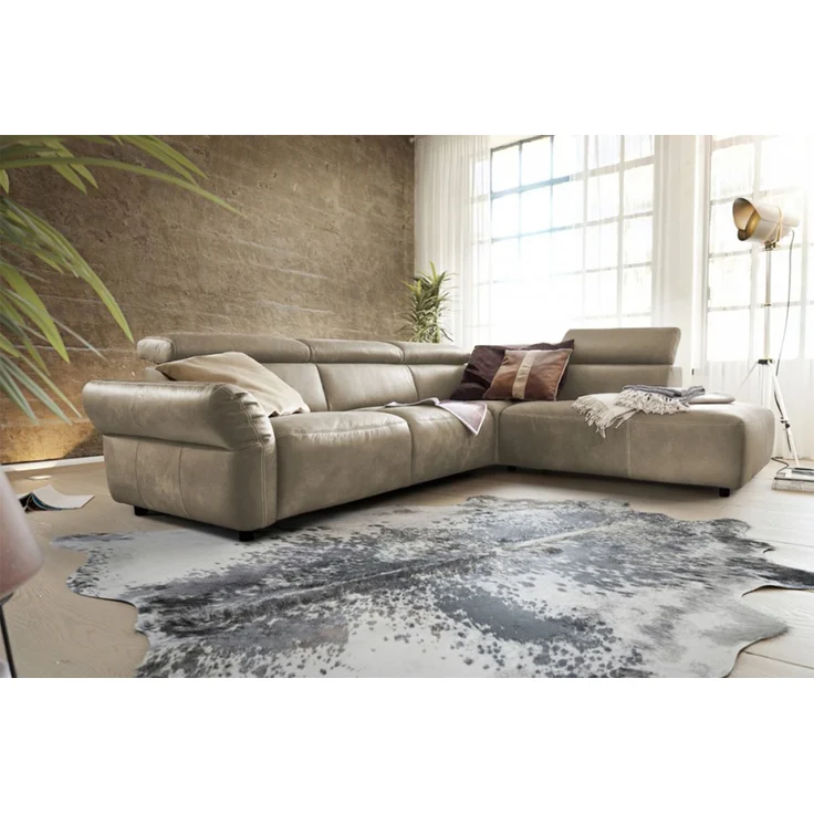KAWOLA Sofa RISO Ecksofa mit motorischer Sitztiefenverstellung Leder grau Recamiere rechts 81 x 240 x 263 cm – Bild 1