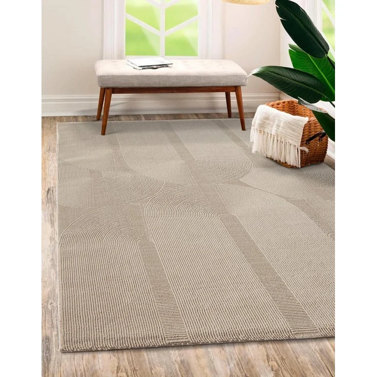 merinos Teppich Sign 1904, rechteckig, Höhe: 12 mm, Hoch Tief Struktur, Geometrisch, 100% recyceltem Polyester, Wohnzimmer – Bild 1