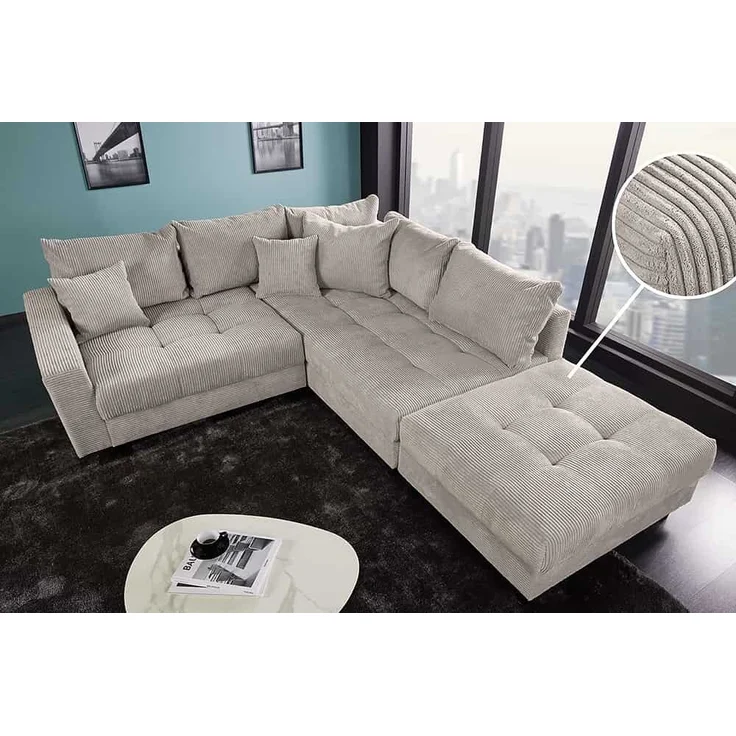 riess-ambiente Ecksofa KENT 220cm greige / schwarz, Einzelartikel 1 Teile, Wohnzimmer · Cord · mit Federkern · inklusive Hocker · L-Form · Modern – Bild 5
