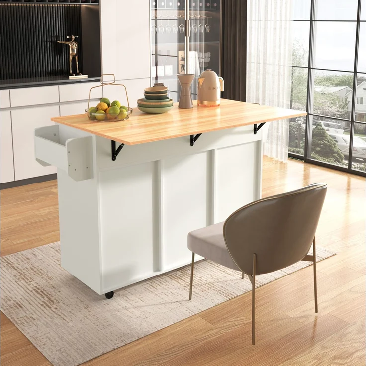 Küchenwagen aus MDF mit klappbarer Platte & Rollen, 139x46(71)x91,5 cm, Weiß – Bild 2