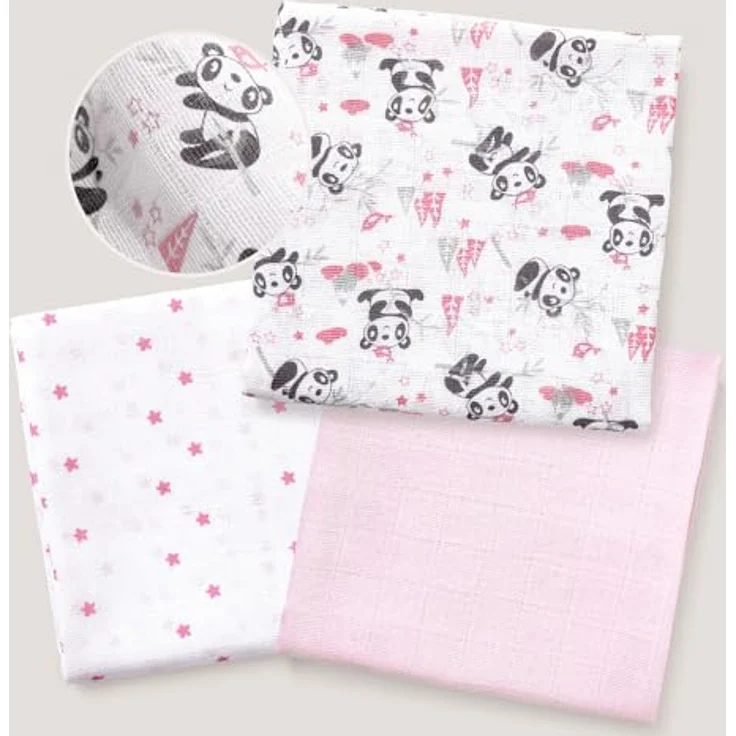 Packung mit 3 Gaze - Mulltücher, Panda Rosa – Bild 6
