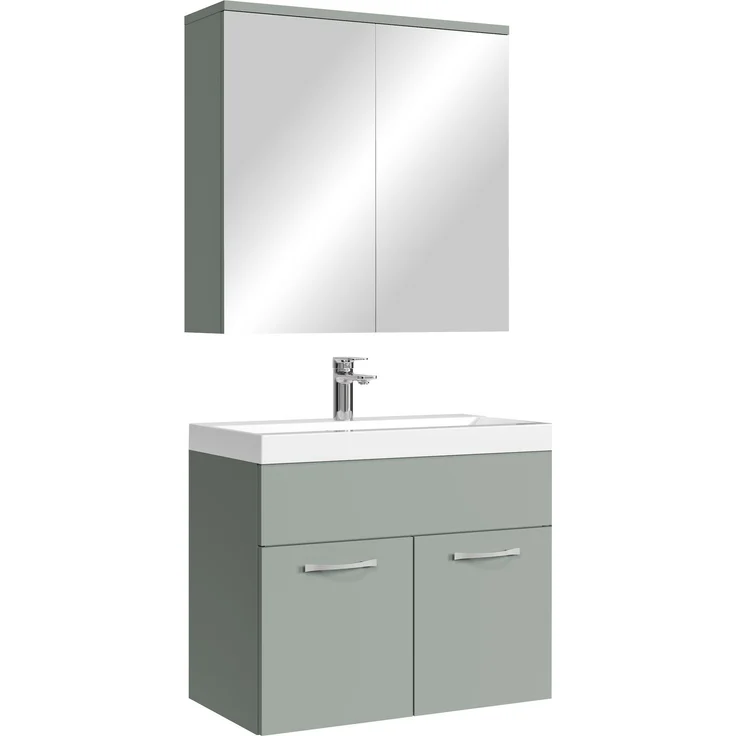 Badplaats Badmöbel Komplettset Montreal 60x35 cm Grün Matt - Badezimmermöbel mit Waschbecken und Spiegelschrank – Bild 1