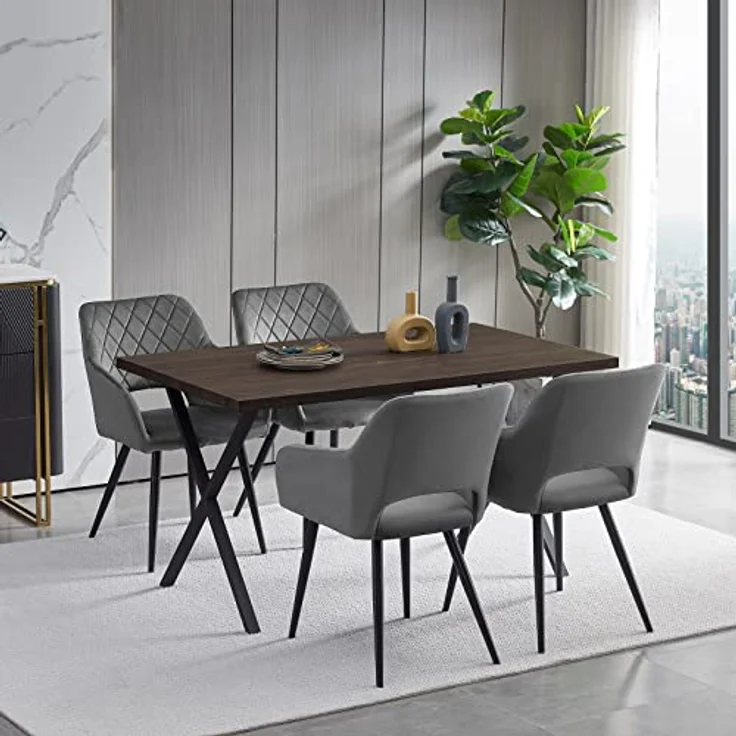 TUKAILAI Esszimmerstühle 2er Set aus Samt, Küchenstuhl Polsterstuhl mit Offener Rückenlehne,Armlehnen,Gepolstertem Sitz, Metallbeinen, Grau Stühle für Wohnzimmer,Esszimmer,Küche – Bild 5